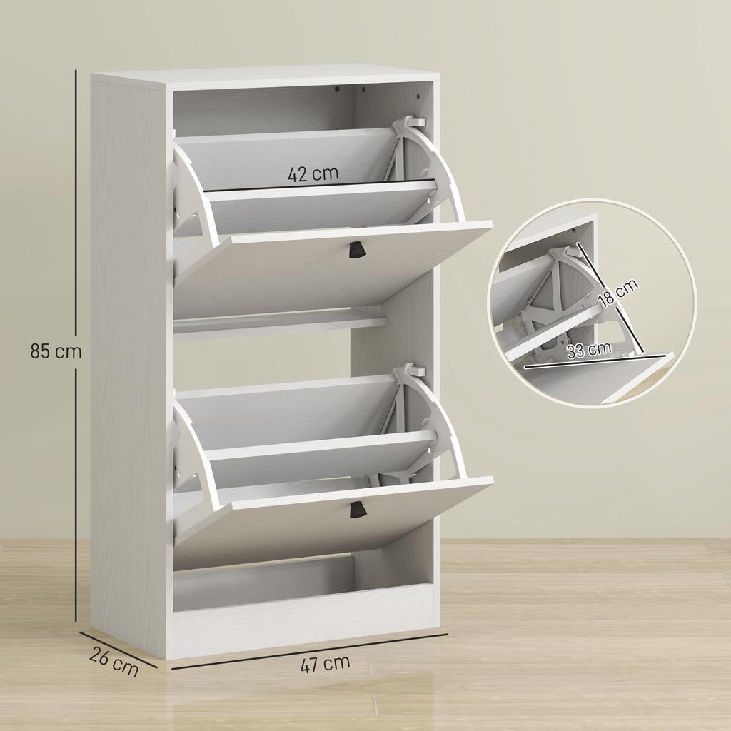 Shoe Cabinet With 2 Flip Drawers Adjustable Shelves For Hallways And Small Spaces 47x26x85 Cm White Veined