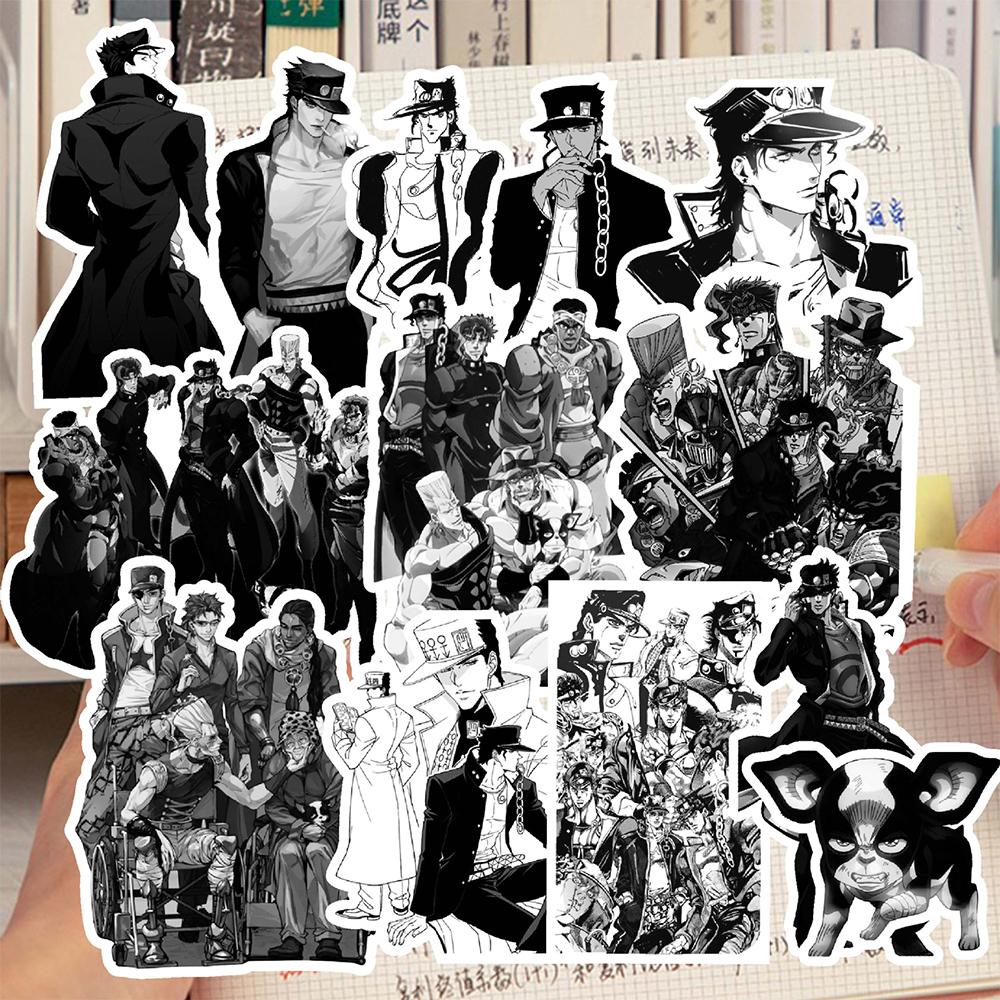 10/30/68 Stück Schwarz Weiß Anime JoJos Bizarre Adventure Aufkleber Cartoon Manga Decals DIY Gitarre Gepäck Notizbuch Cooler Aufkleber Spielzeug