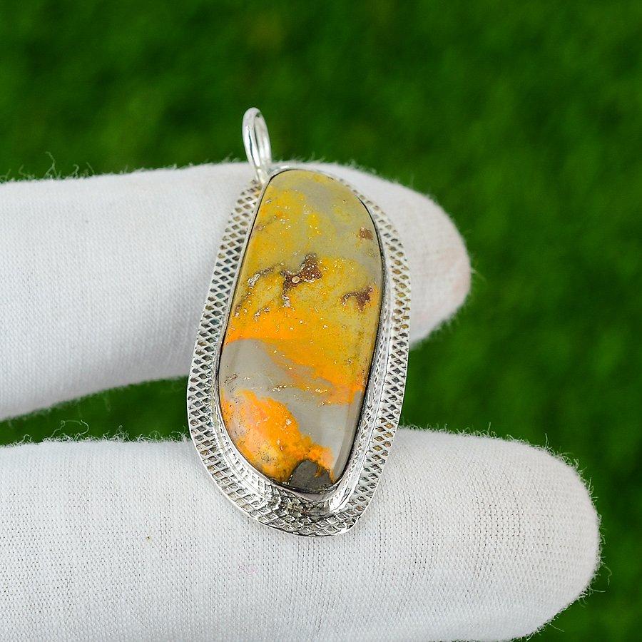 Marquise Bumblebee Jasper Stone Sterling Silver Daughter Bezel Pendant Jewelry