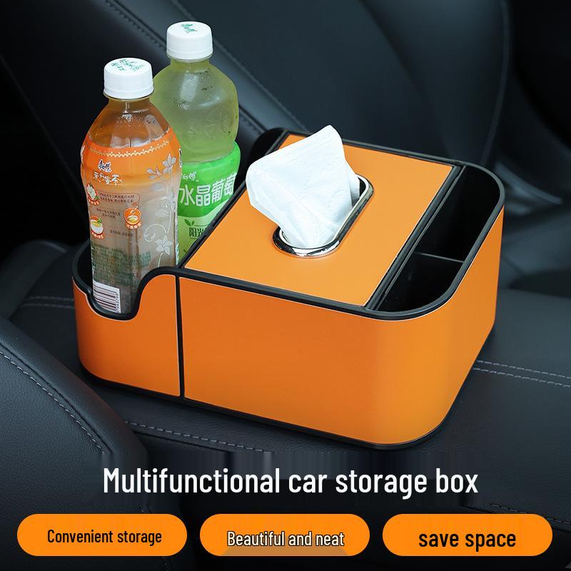 Multifunctional Car Armrest Storage & Tissue Box with Cup Holder