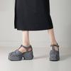 Krazing Pot Polyurethane Spring Summer Size 43 Size 42 Women Platform Women Square Toe Buckle Thick Bottom Pumps