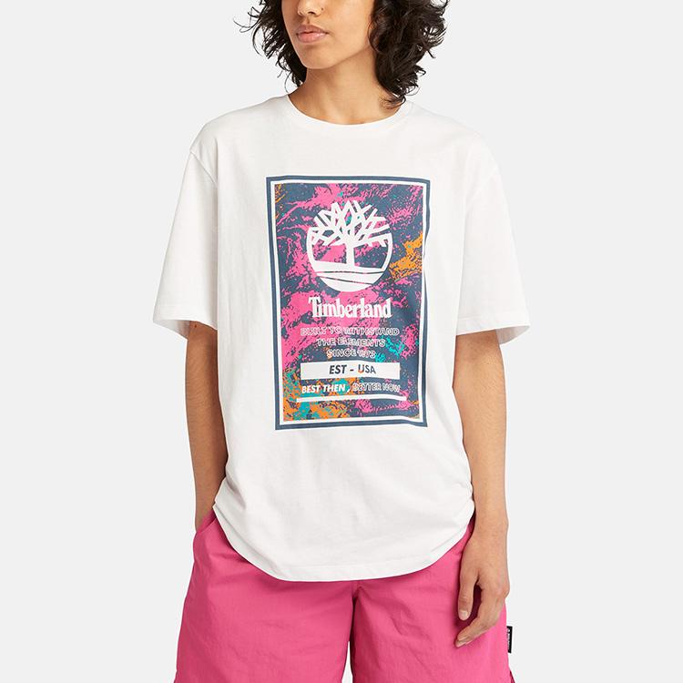 Timberland Breathable Casual Loose Round Neck Pullover Short Sleeve T-Shirt Men Tops White A6QCD-100