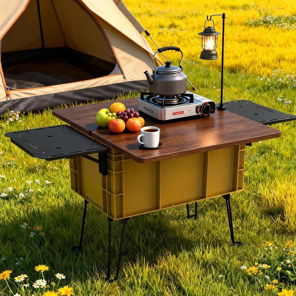 Outdoor camping folding table multi-functional camping box suitcase tea table balcony coffee table storage turnover box