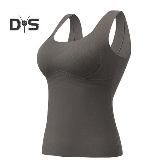 Winter Women Thermal Vest with Chest Pads Seamless Velvet Fast Temperature Lock Heating Slim Fit Elastic Sleeveless Inner Wear Bottoming Tank Top
