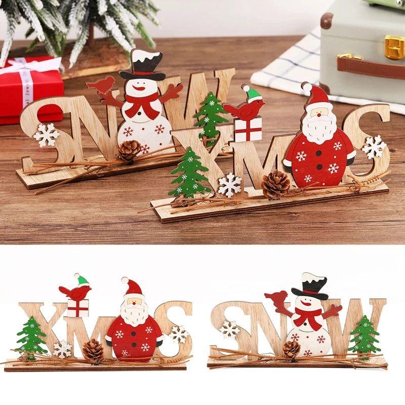 Decor Christmas Wooden Table Desktop Sign Xmas Gifts New Year Home Ornaments