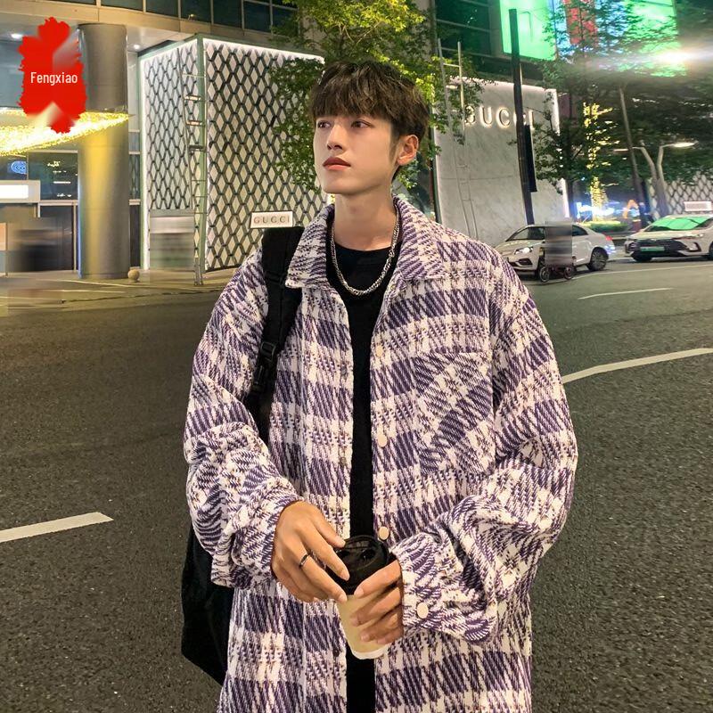 

Мужская клетчатая куртка-рубашка свободного кроя Fengxiao M