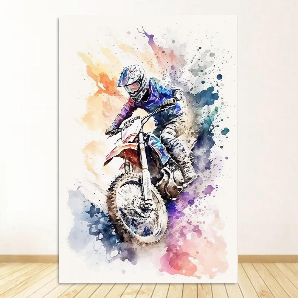 Watercolour Dirt Bike Motocross Posters Prints Canvas Painting Motorcycle Motorbike Wall Picture for Room Home Decor Biker Gift