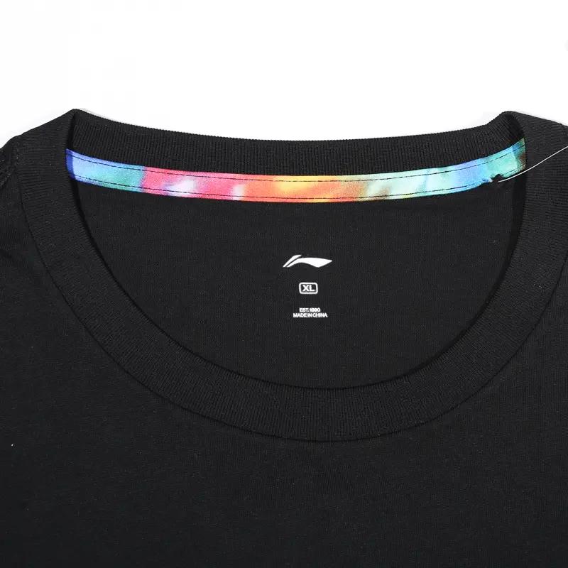 Li Ning Logo Print Letter Round Neck Short Sleeve Striped Comfortable Mid Waist Shorts Casual Sports Suit Unisex Suit Black AHST791-1+YAPV001-1