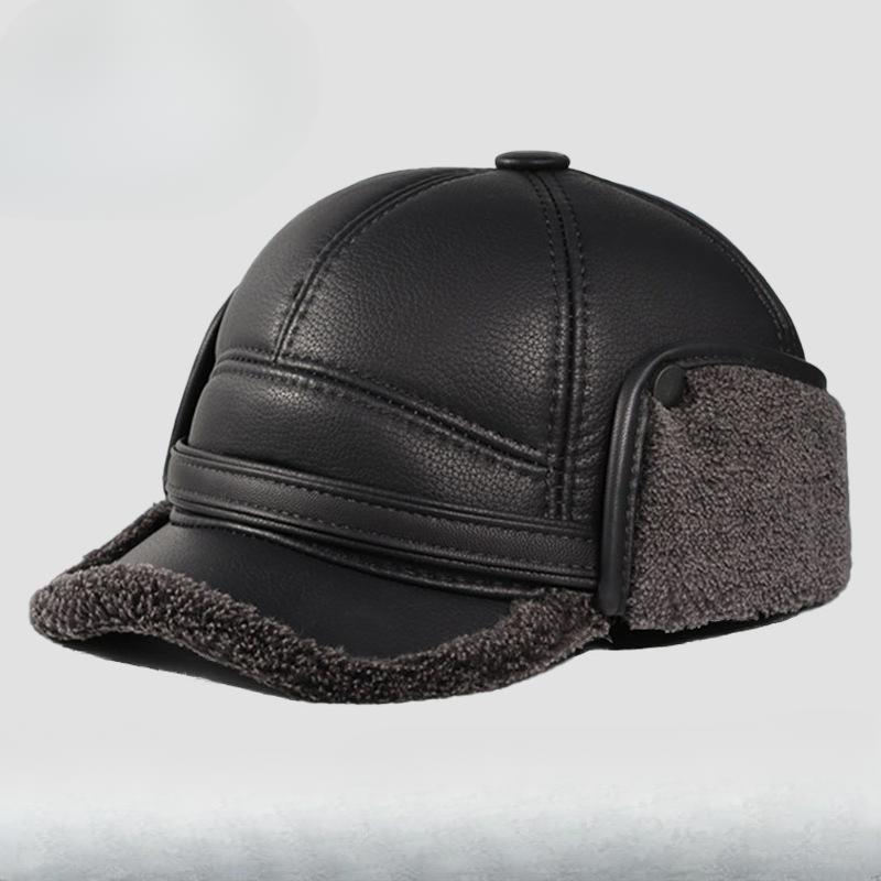 High Quality  Winter Leather Hat Men Fur  Warm Thick Earflaps Bomber Hats Men's Baseball Cap Russian Hat