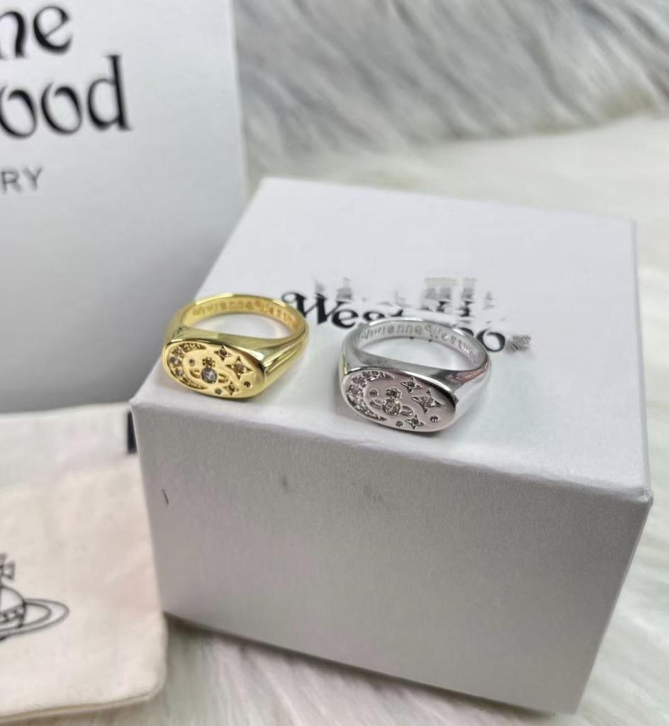 Vivienne Westwood Quadrat Stern Mond Saturn Diamantring - Damenmode, Hohe Qualität, Einfache Persönlichkeit Zeigefinger Schmuck