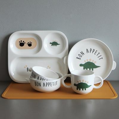 Doho Dibona Baby Tableware Set, Dino, 1 Handy Plate + 1 Tray + 1 Handy Ball S + 1 Handy Ball M + 1 Mug, Popular Korean Parenting Items