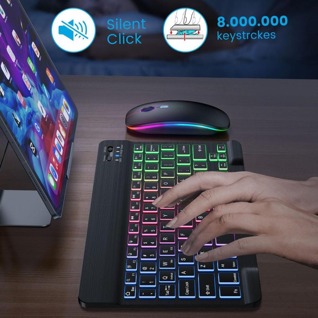 Seven-Color Backlit Russian Magic Bluetooth Keyboard & Mouse Set for iPad/Tablet/Phone