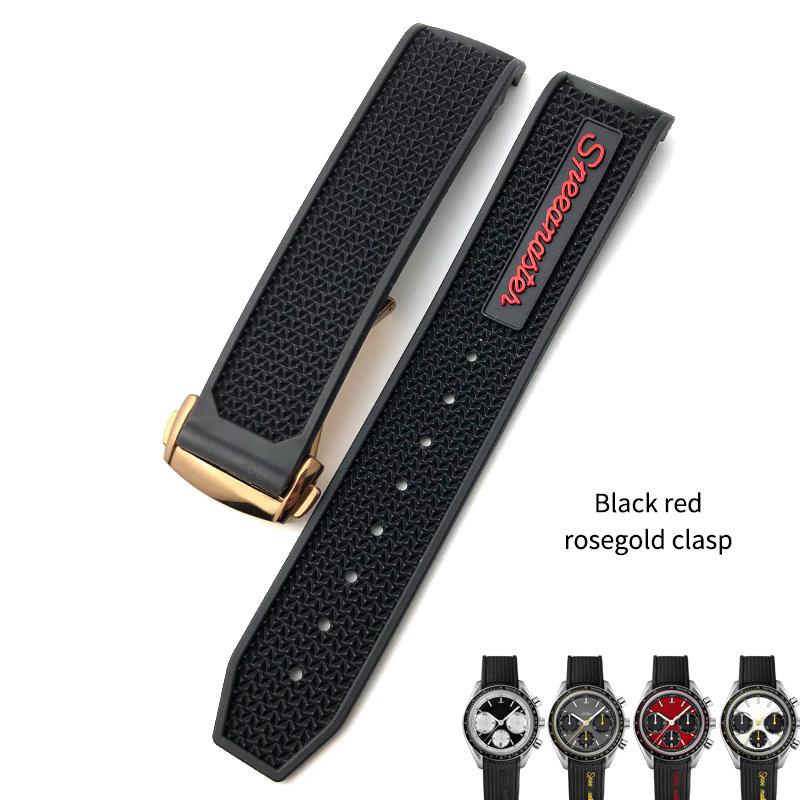 20mm 21mm 18mm 19mm High Quality Rubber Silicone Watchband Fit for Omega Speedmaster Watch Strap Steel Deployment Buckle