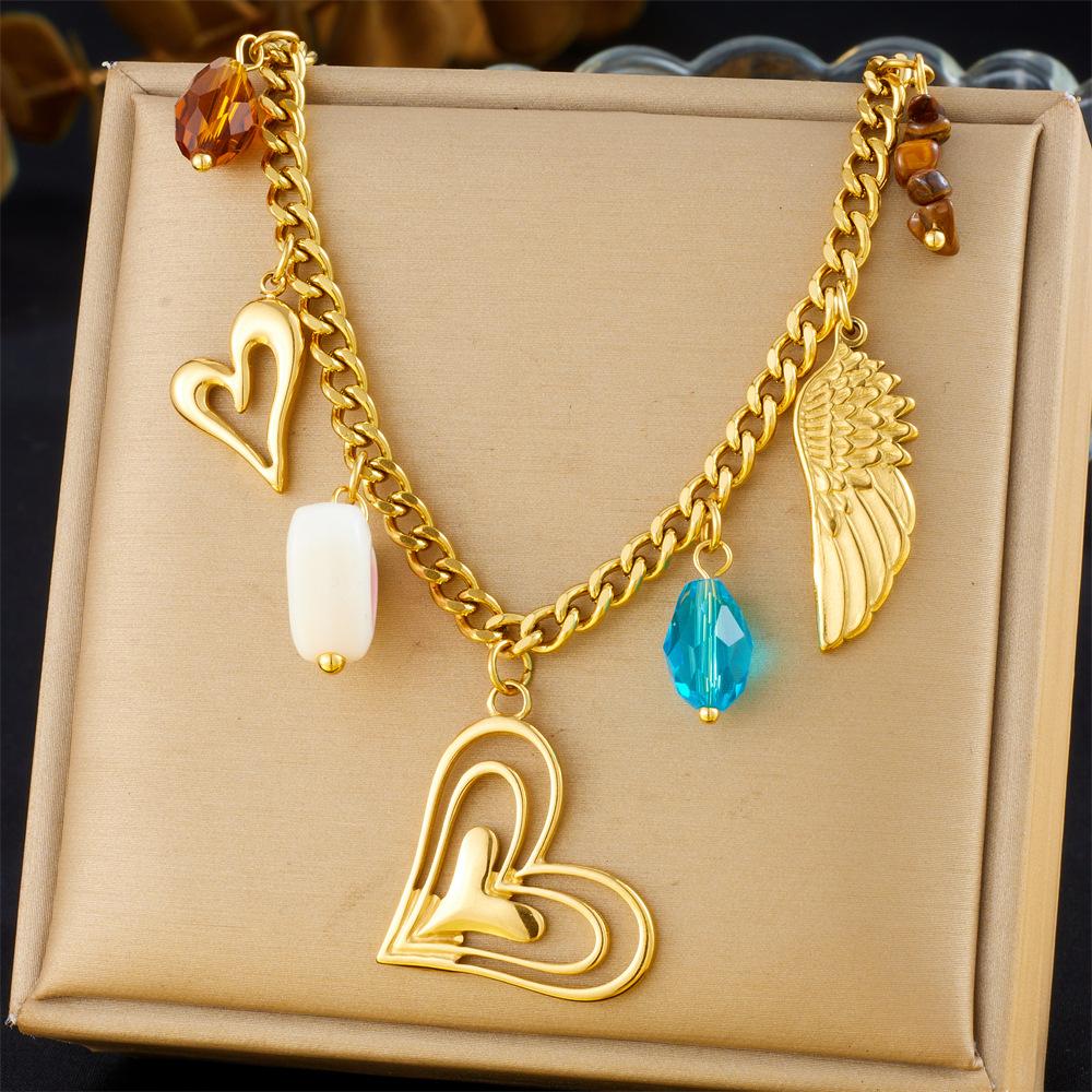 Vintage Multi Element Heart Bow Shell Cherry Cross Eye Chain Necklace