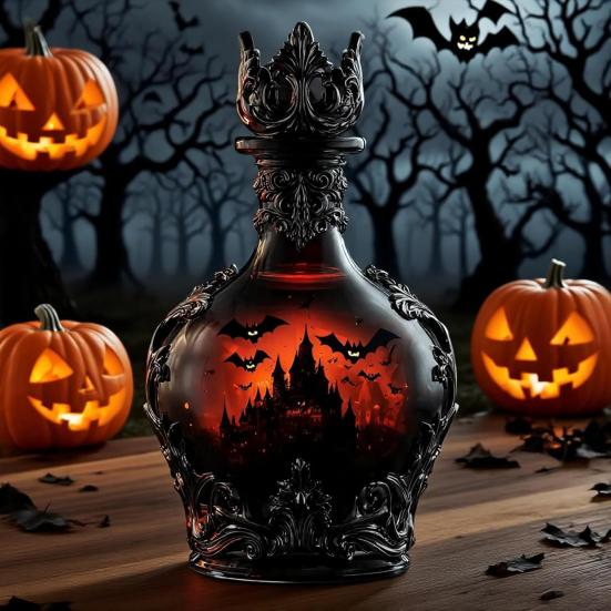 Halloween Whiskeyflaske Gotisk Magisk Drikk Stil Glass Whiskeykaraffel Flaske for Samlere Pappa Ektemann Gaver Høytid Bardekor