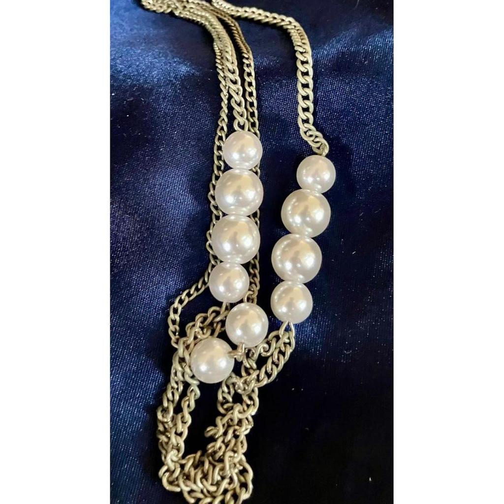 Used Pearl chain necklace approx. 9mm total length approx. 46cm 2 way chain hook pendant vintage