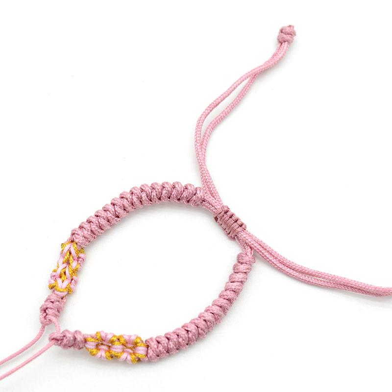 Handwoven Peach Blossom Knot Bracelet with Silver Peace Buckle and Optional Beads