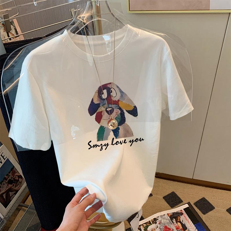 Summer pure cotton Casual oversized T Shirt Women Harajuku funny cartoon Short Sleeve T-shirts Women's Streetwear white Y2k Tops