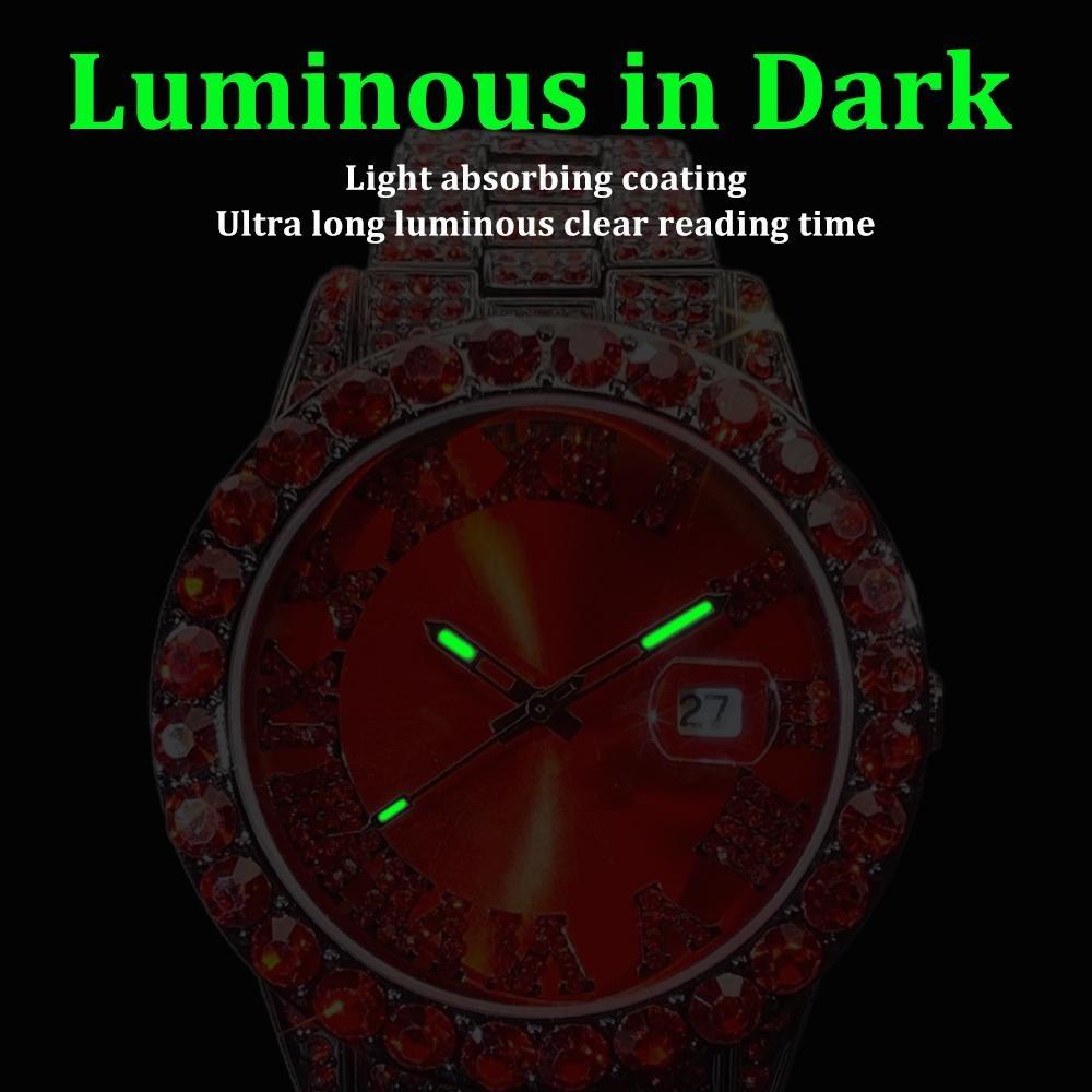 Luxury Diamond Watch for Men Fashion Bling Iced Out Day Date Watches Hip Hop Stainless Steel Quartz Man Clock