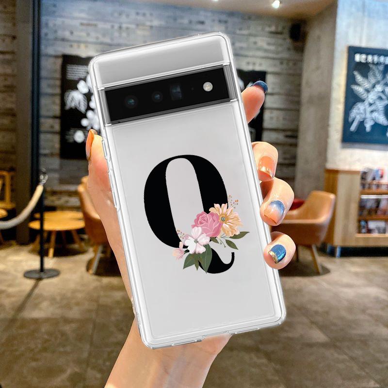 For Google Pixel 10 Pro 10A Phone Case Pixel 9 Pro XL Pixel 8 Pro 9A 8A 7A 7 6A 6 Pro Soft TPU Cover Flower Letters S