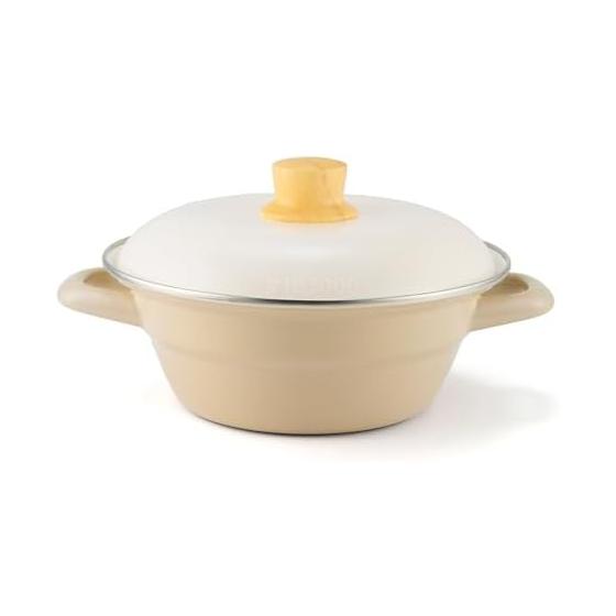 Fuji Enamel Enamel Earthen Pot Tabletop 20cm with Lid IH Gas Fire Greige HD-20.GG