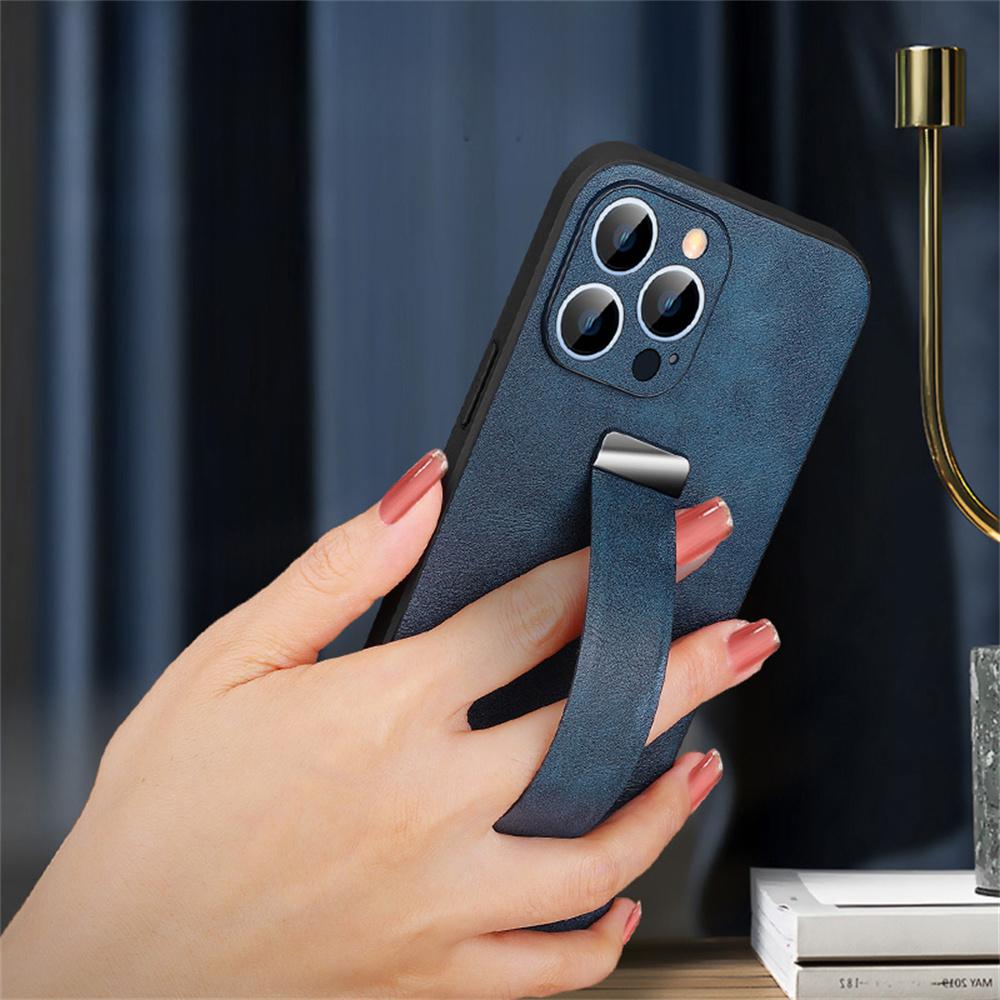 SULADA Moteserie for iPhone 16 Pro Max Deksel Armbånd Støtte Lær Bakside Telefondeksel