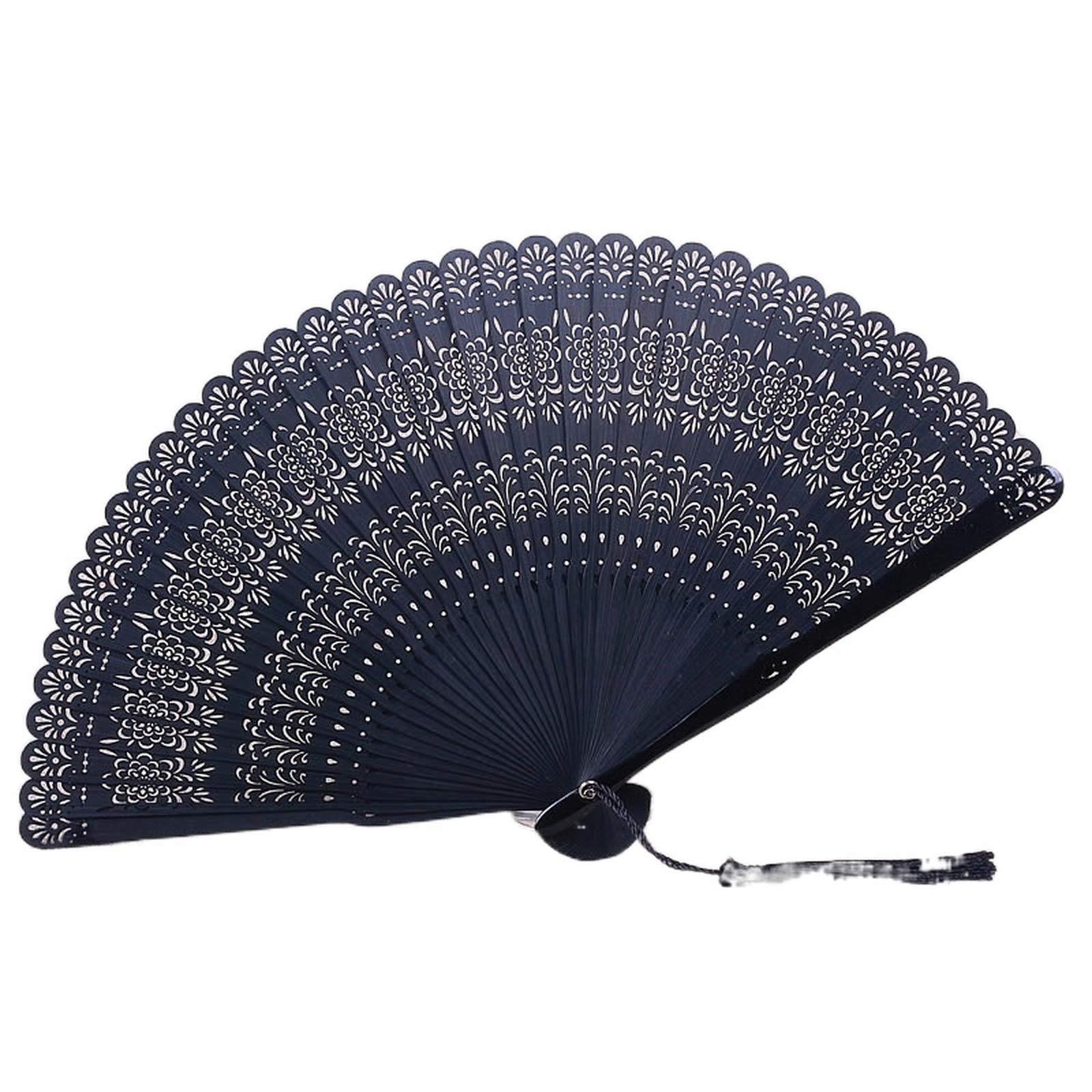 

Folding Openwork Japanese Style for Women and Men Fan Case and Tassel Women s Fan, Design, Bamboo, Accessory, (Includes Decoration) (Black) чёрный