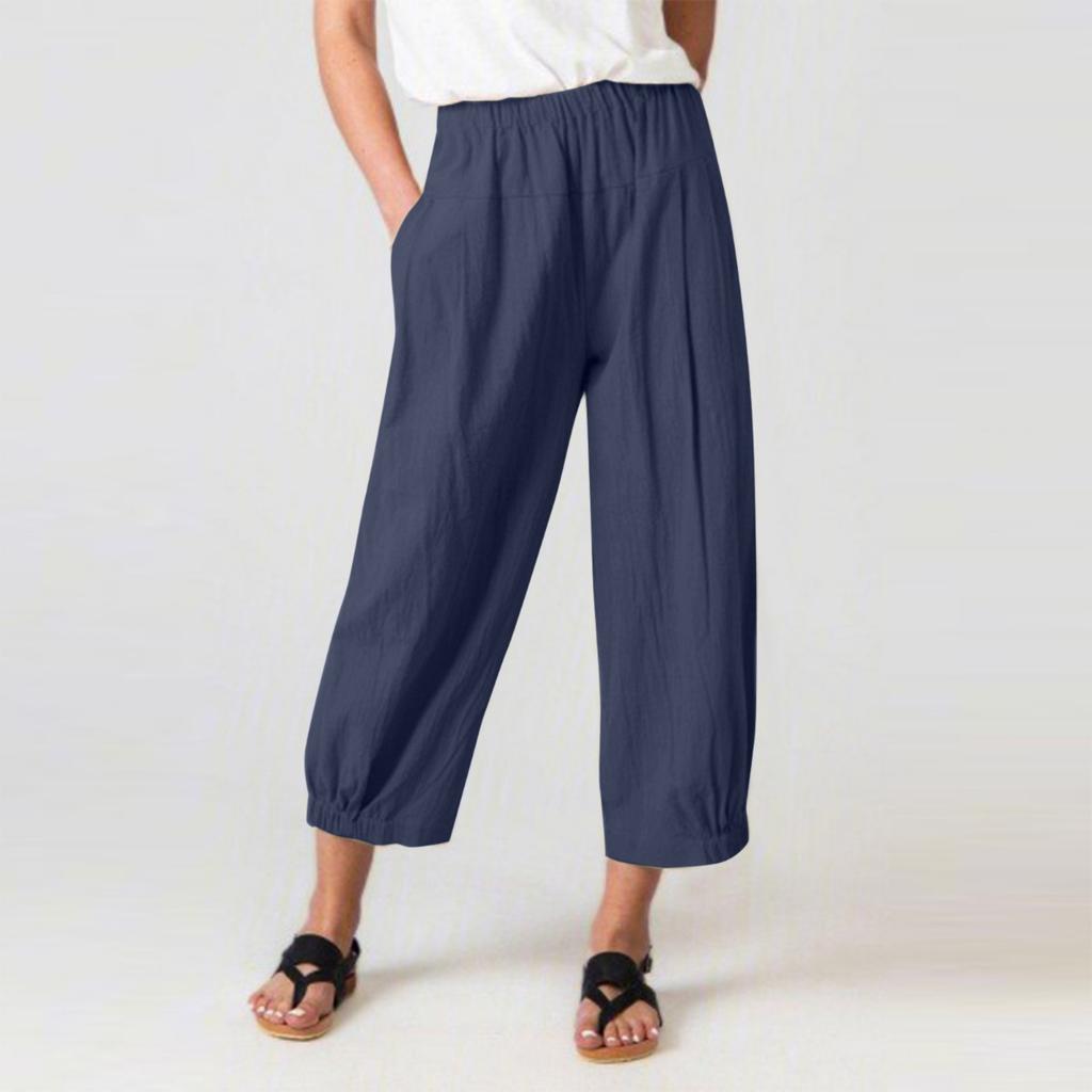 New Women's High Waist Cotton Linen Harem Pants, Loose Wide Leg Cropped Trousers for Women, European American Style