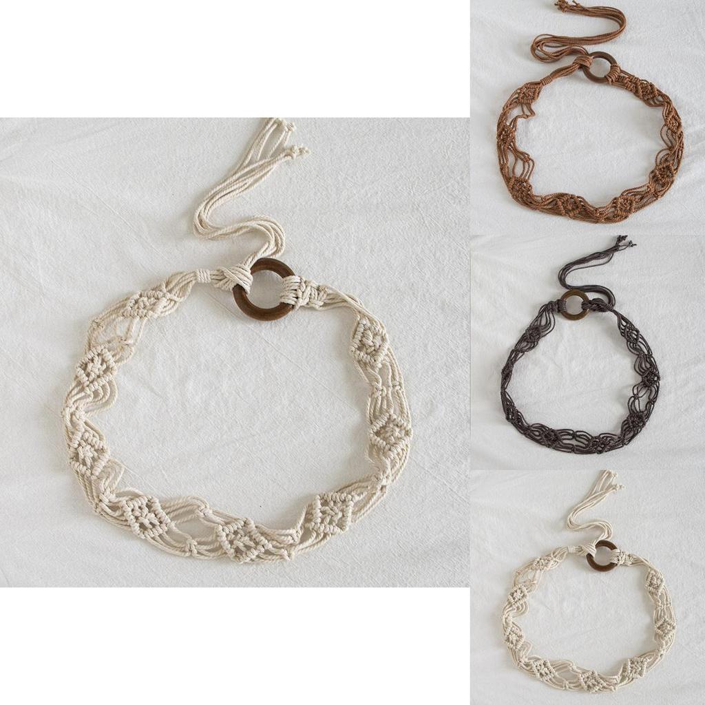 Ceinture Ethnique Bohème en Coton et Corde de Chanvre avec Fermeture Nouée Pour Tenues Rétro d'Été Plage