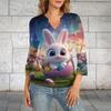 Damen 3/4 Ärmel Oberteil Saum V-Ausschnitt Sommer Freizeit T-Shirt Ostern Bedrucktes Oberteil