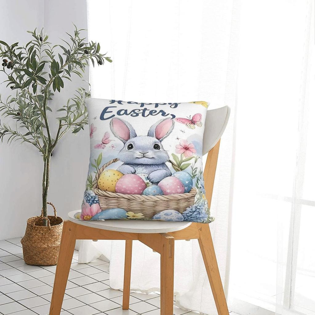 Happy Easter Square Pillow Cases Eggs Bunny Cushion Covers Awesome Decorative Pillowcase for Sofa 40*40cm