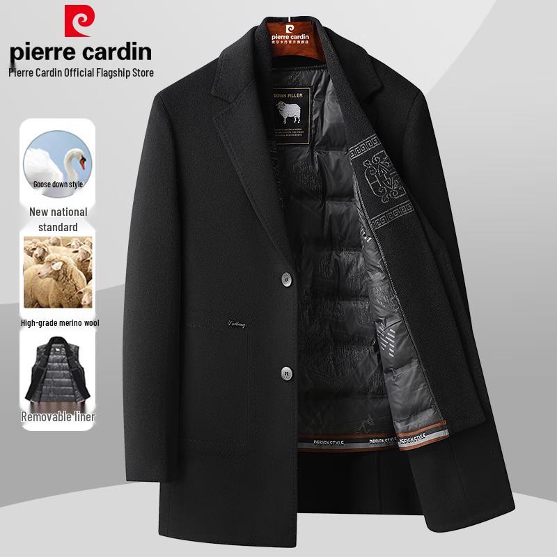 Pánský vlněný kabát Pierre Cardin oboustranný s odnímatelnou péřovou podšívkou