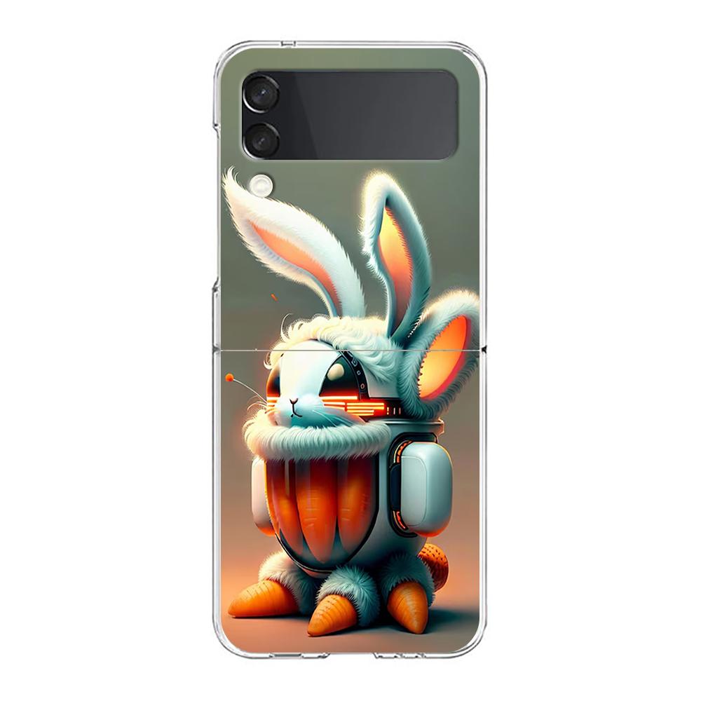 Phone Cover For Samsung Galaxy Z Flip 6 5 4 Case Transparent For Samsung Z Flip 3 Hard PC Foldable Shell Cute Graffiti Rabbit
