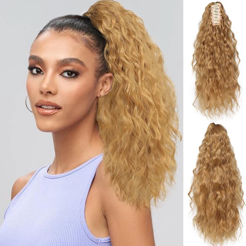 Grasping Clip Style Water Ripple Curled Ponytail Wig Naturally Fluffy and Heat-resistant Synthetic Wig Suitable for Daily Wear