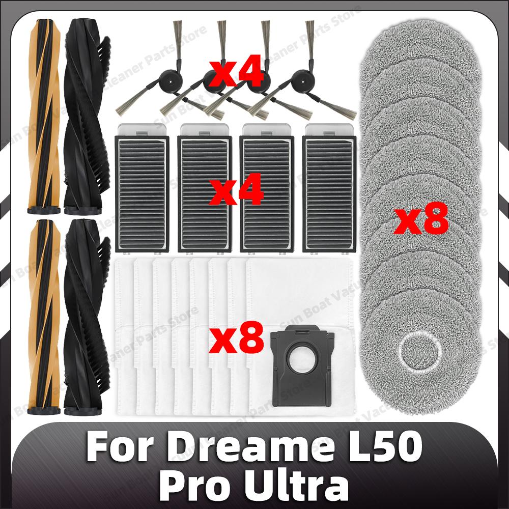 Compatible for Dreame L50 Pro Ultra Replacement Main Side Brush HEPA Filter Mop Pads Dust Bag Spare Parts Accessories