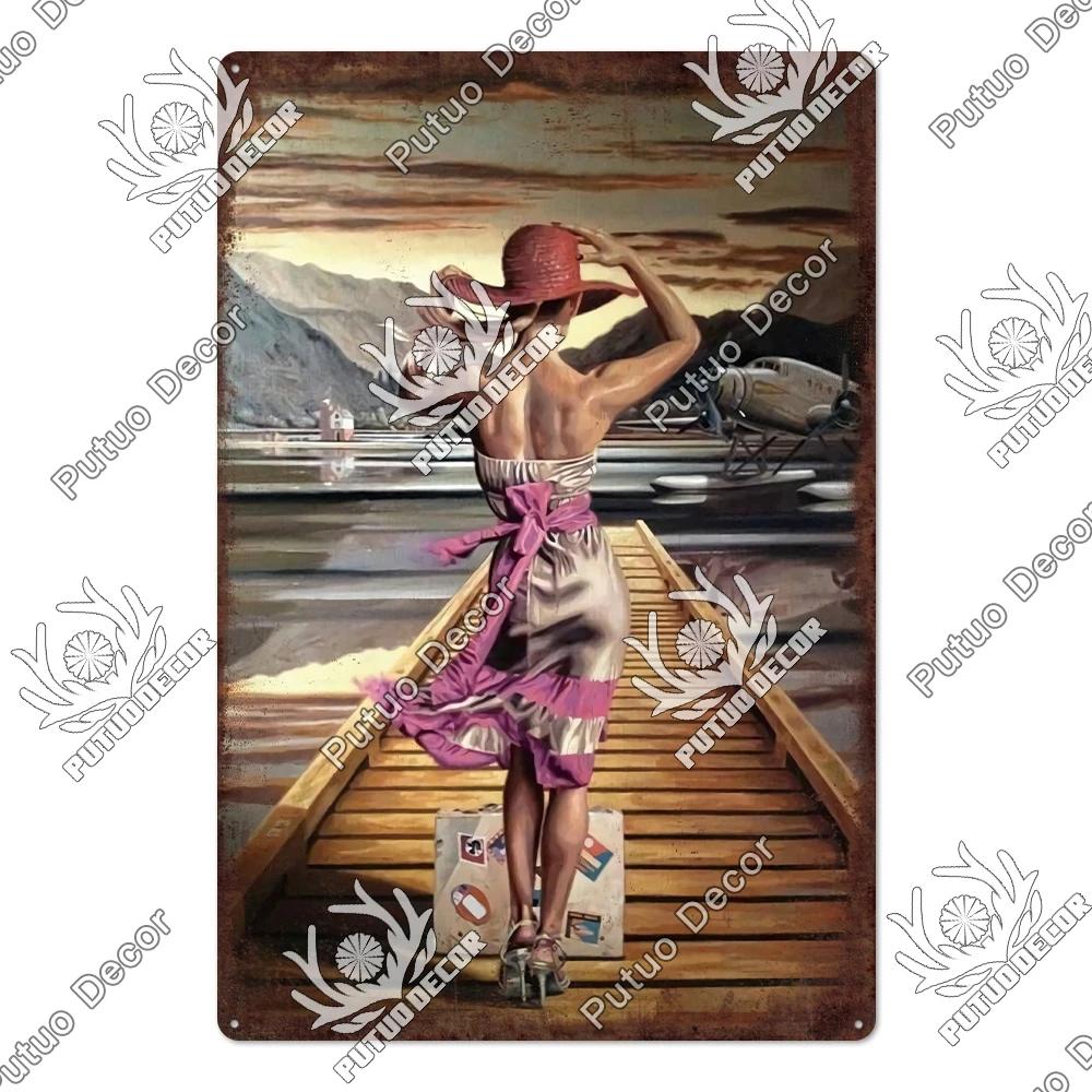 Putuo Decor Fighter Plane Vintage Tin Sign Plaque Metal Plate Retro Posters Wall Art Decoration for Garage Man Cave Pub Bar Club