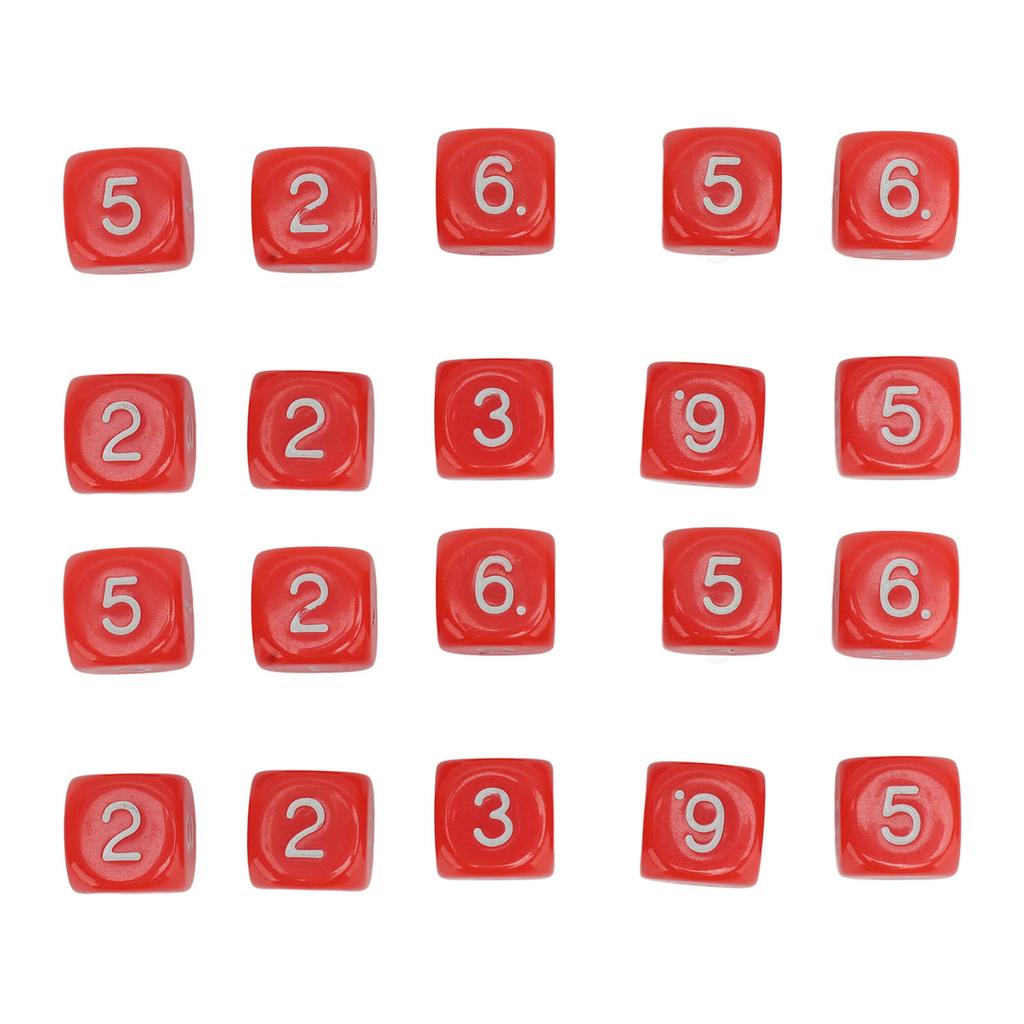 20PCS 6 Sided Number Dice Plastic 16mm Round Corner Polyhedral Dice Set for Numeral Teaching Board