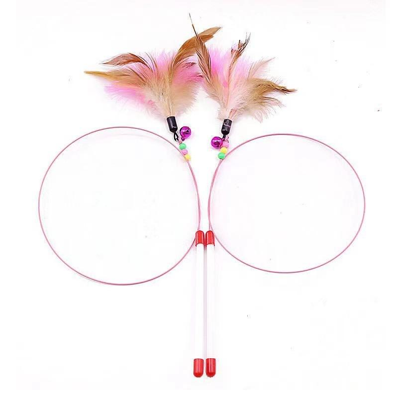 Interactive Cat Wand Toy With Feather Bell Plastic Handle Steel Wire Design Indoor Play Mental Stimulation