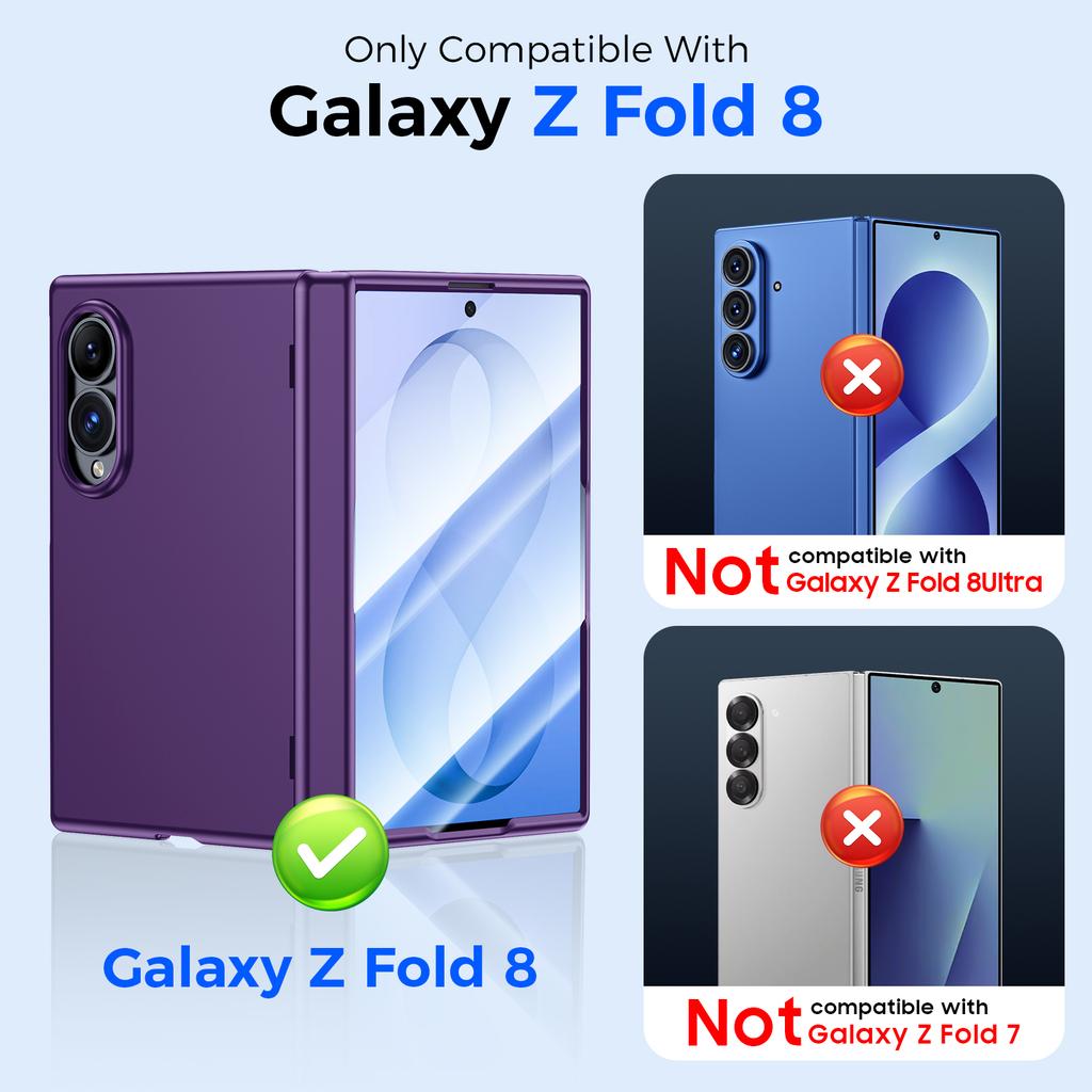 Slim Protective Case for Samsung Galaxy Z Fold8 with Camera Guard and Raised Screen Bezel-Purple