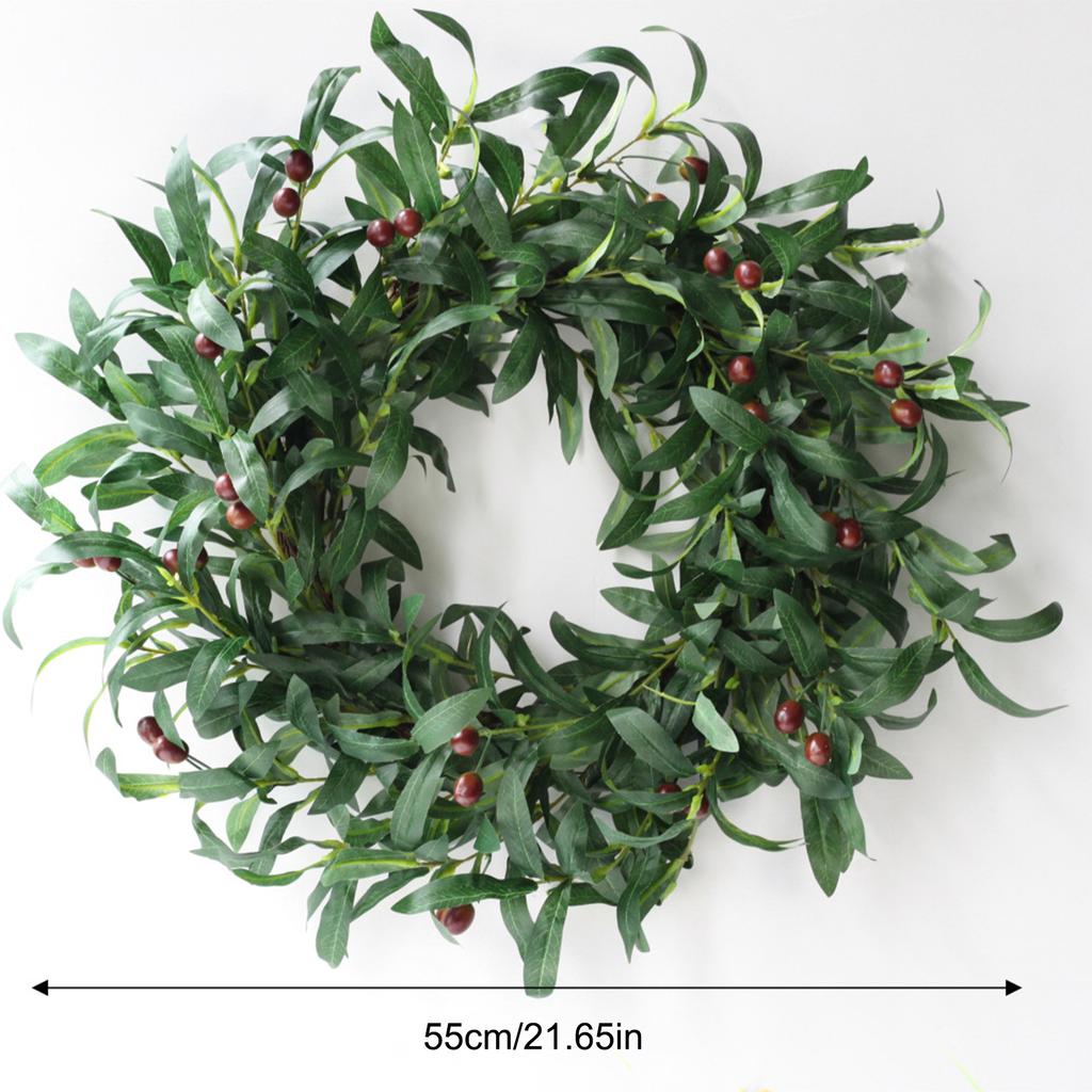 Artificial Wreath Olive Branch Leaf Holiday Garland for Door Wall Tree Decoration 55CM Outer Diameter