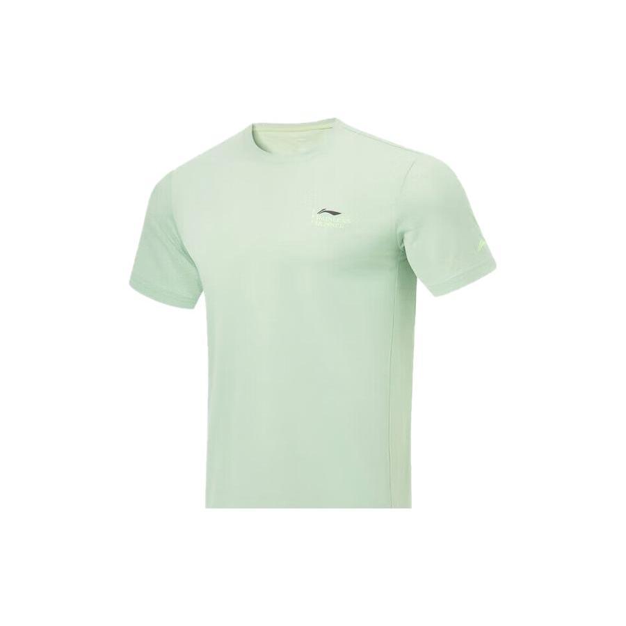 Li Ning Running Collection T Shirts Men's Bamboo Green Crew Neck Moderate Straight Fit ATST519-4