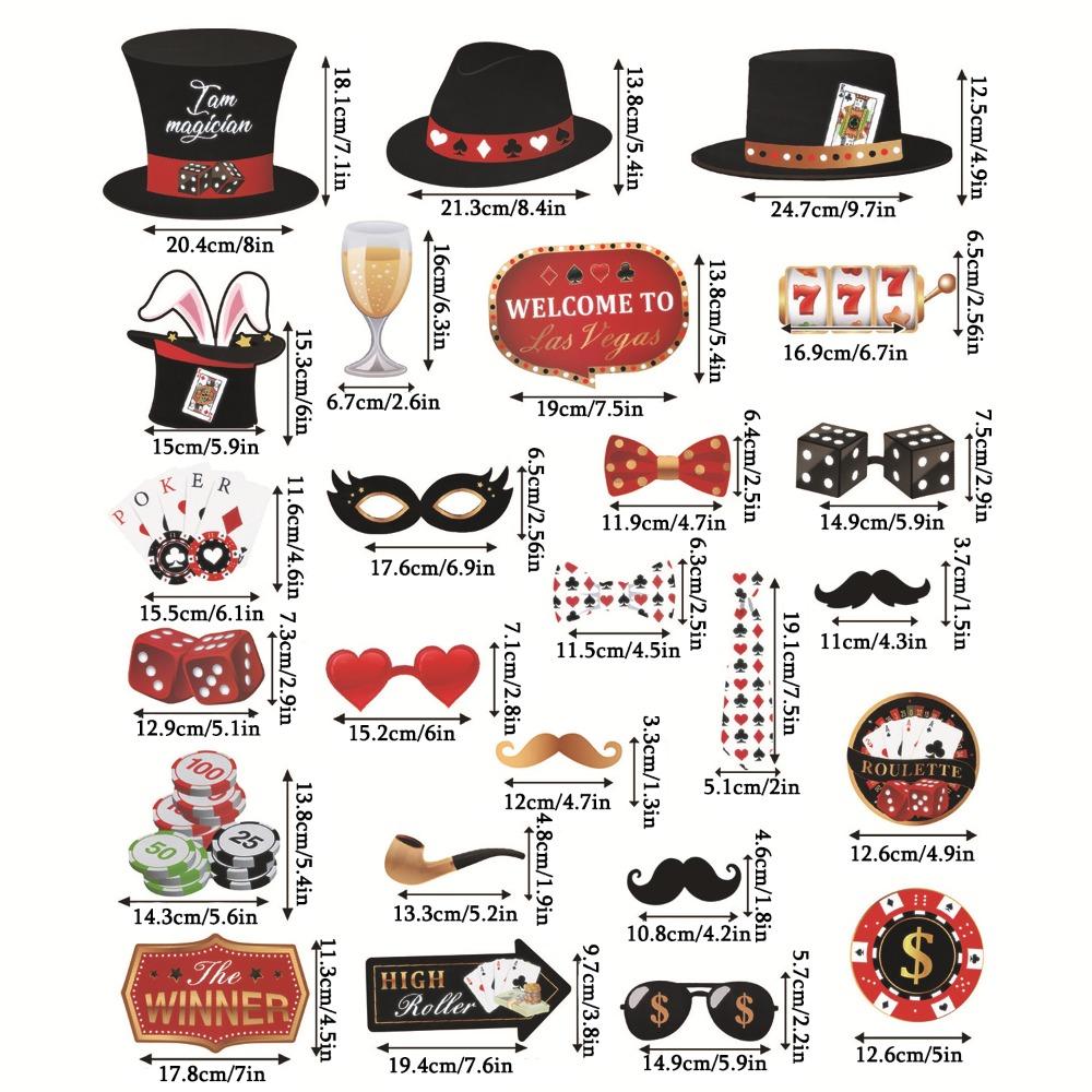 25pcs Poker Theme Photobooth Prop Las Vegas Photo Booth Props Poker Selfie Prop for Birthday Theme Party Decorations Poker Party Decoration