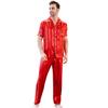 Conjunto de Pijama de Seda de Manga Corta para Hombre en Rojo