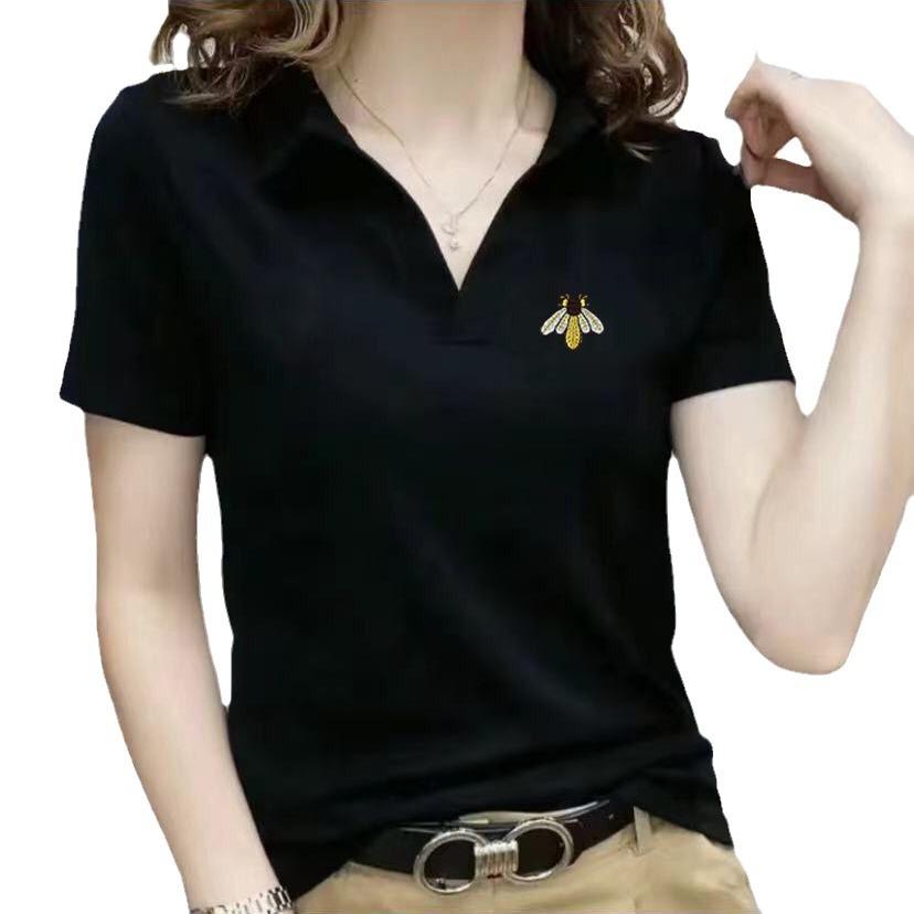 Polo Shirt for Women In Summer Short-sleeved T-shirt New Fashionable Women's V-neck Age-reducing Casual Lapel Top Large Size