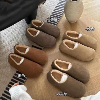 Heel All-inclusive Velvet Warm Neck Ken Shoes, Women Wear Thick-soled Fluffy Shoes In Autumn and Winter, and Cotton Shoes On One Foot
