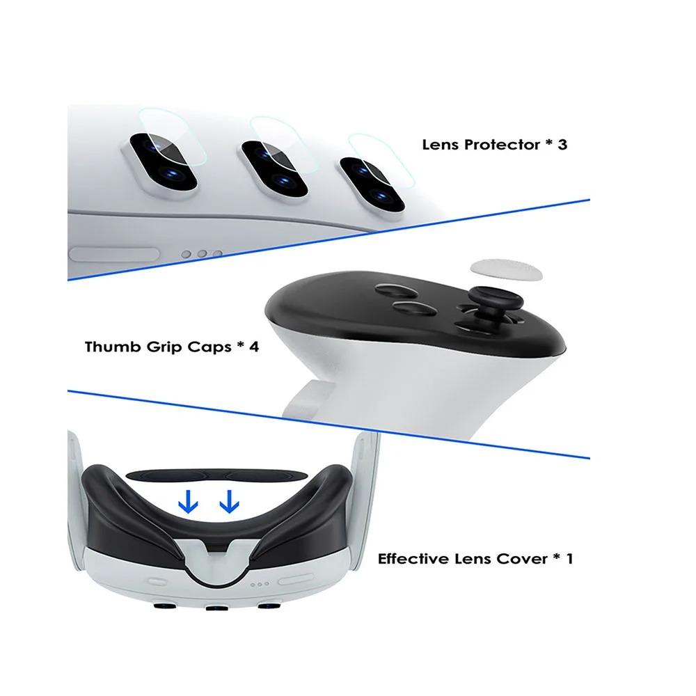 For Meta Quest 3 Headset Q 3 Host Crystal Case Lens Cover Tempered Film Rocker Cap Strong Protection VR Accessories