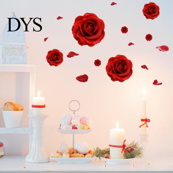 Valentine Day Room Decoration Romantic 3D Rose Flower Wall Stickers, Waterproof PVC Decal, Peel And Stick Anniversary Home Gift Art Decor, Decals for