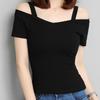 Summer Korean Style Off-Shoulder Suspender T-Shirt - Women's Slim Fit One-Shoulder Short Sleeve Top
