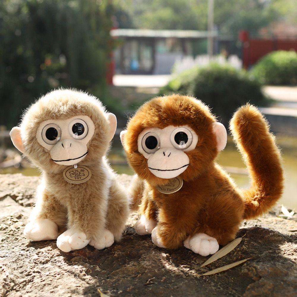 

Big Eyed Monkey Stuffed Toy Long Tail Brown Monkey Dolls Golden Monkey Plush Birthday Gift 17cm-Light brown