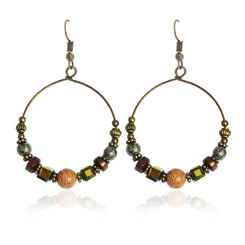New Arrival Retro Bohemian Round Alloy Beads Earrings Studs